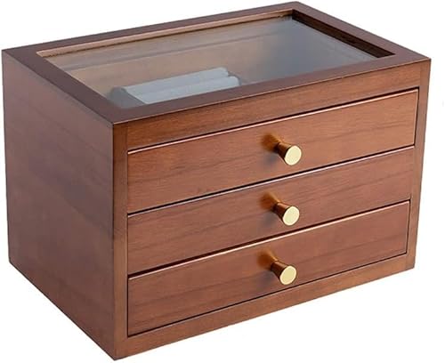 Schmuckhalter, Schmuckaufbewahrungsbox aus Holz, Retro-Schmuckschatulle für Damen, Aufbewahrungsbox für Ohrstecker, Schmuckschatulle, Schmuckdisplaybox (braun) von DACUDA