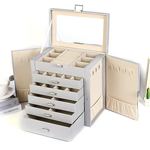 Schmuckschatulle, Organizer, Schmuckschatulle, PU, Prinzessinnen-Schmuck, fünflagige Aufbewahrungsbox, Schmuckschatulle, Schmuck-Organizer (D 27 x 16 x 28 cm) von DACUDA