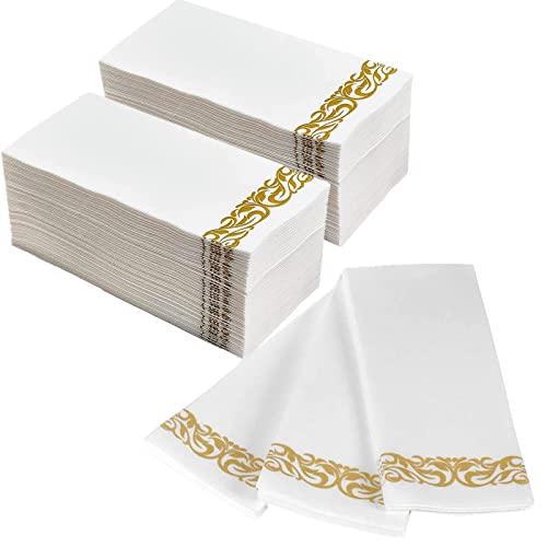 Weiße Servietten, Einweg-Handtücher, dekorative Badezimmer-Papierservietten, Leinen-Feel Gästehandtücher für Küche, Partys, Hochzeiten, Jubiläen, Abendessen oder Veranstaltungen (Gold,100) von DADAWU