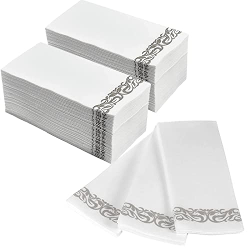 Weiße Servietten, Einweg-Handtücher, dekorative Badezimmer-Papierservietten, Leinen-Feel Gästehandtücher für Küche, Partys, Hochzeiten, Jubiläen, Abendessen oder Veranstaltungen (Silber100) von DADAWU