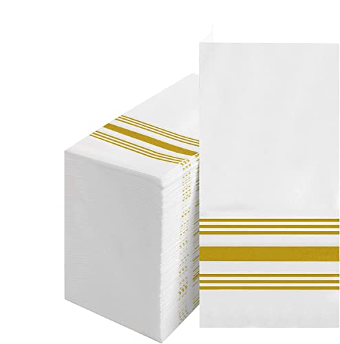 Weiße Servietten, Einweg-Handtücher, dekorative Badezimmer-Papierservietten, Leinen-Feel Gästehandtücher für Küche, Partys, Hochzeiten, Jubiläen, Abendessen oder Veranstaltungen (gold,50Count) von DADAWU