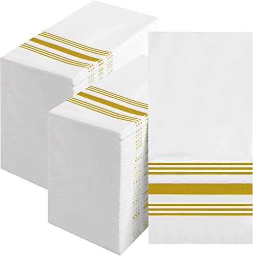 Weiße Servietten, Einweg-Handtücher, dekorative Badezimmer-Papierservietten, Leinen-Feel Gästehandtücher für Küche, Partys, Hochzeiten, Jubiläen, Abendessen oder Veranstaltungen (gold,100Count) von DADAWU