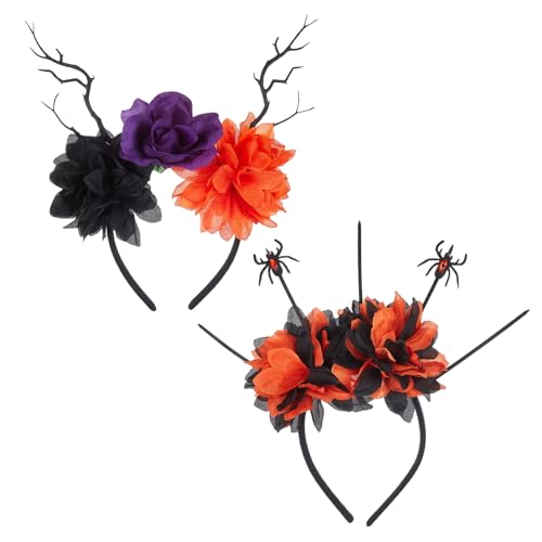 DADEA 2 Stück Kreatives Halloween-Stirnband, Bequeme Seidenblumen-Halloween-Stirnbänder, Halloween-Zubehör mit Simulierten Ästen, Lebensechte Spinnen, Halloween-Stirnband von DADEA