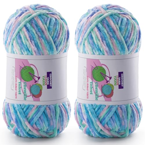 DAERBOF Chenille-Garn, 2 x 3,142 g, 2 x 130 m, Macaron, 100 % Polyester, Textilien/Garn von DAERBOF