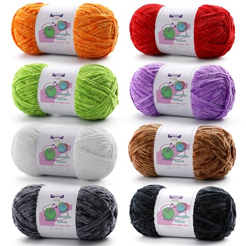 8 Knäuel / 12 Knäuel gemischte Farben, dickes Plüsch-Chenille-Garn, flauschiges Samt-Garn zum Handstricken und Häkeln von Decken, Kissen, Schals, Hüten (100 g, je 196 m) (gemischte Farben, 8 Stück B) von DAERBOF