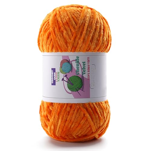 Chunky Chenille-Garn, flauschiges Samtgarn zum Häkeln, weiches, dickes, sperriges Garn zum Stricken und Herstellen von Kleidung, Mützen, Schals, Decken, Kissen (je 100 g, 200 m, Orange) von DAERBOF