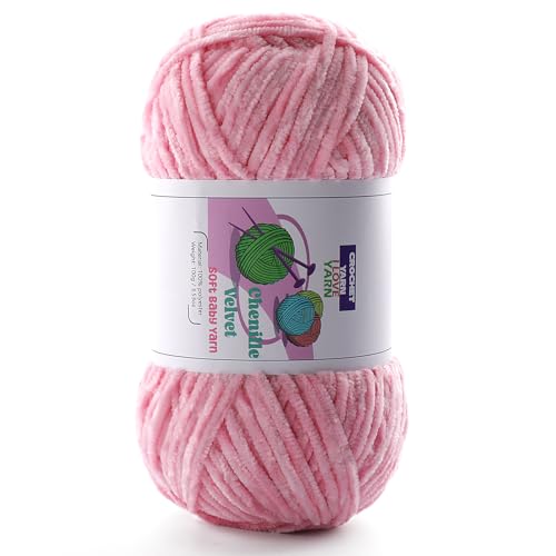 Dickes Chenille-Garn, flauschiges Samtgarn zum Häkeln, weiches, dickes, sperriges Garn zum Stricken und Herstellen von Kleidung, Mützen, Schals, Decken, Kissen (100 g, je 196 m, Sakura-Rosa) von DAERBOF