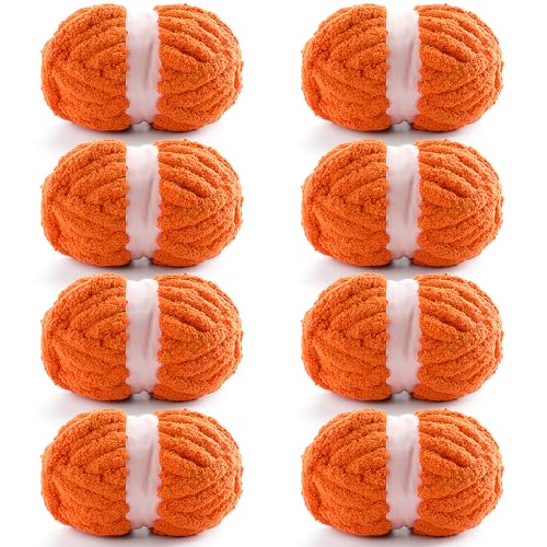 Grobes Garn zum Häkeln, dickes Chenille-Garn zum Handstricken, weiches Garn zum Häkeln, 28 Yds pro Knäuel, 218 g pro Knäuel, 8 Stück (Orangerot) von DAERBOF