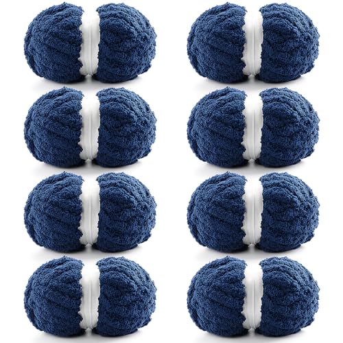 Grobes Garn zum Häkeln, dickes Chenille-Garn zum Handstricken, weiches Garn zum Häkeln, 28 Yds pro Knäuel, 8 Stück (Marineblau) von DAERBOF