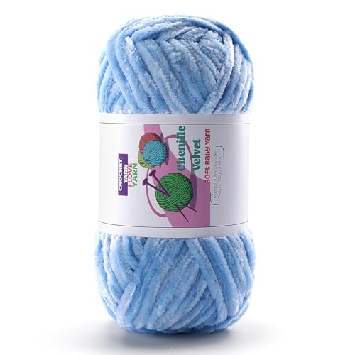 Plüsch-Chenille-Garn, samtiges flauschiges Garn zum Handstricken, Babygarn zum Häkeln, weiche Herstellung von Decken, Schals, Puppen (100 g, je 87 m) (Hellblau) von DAERBOF