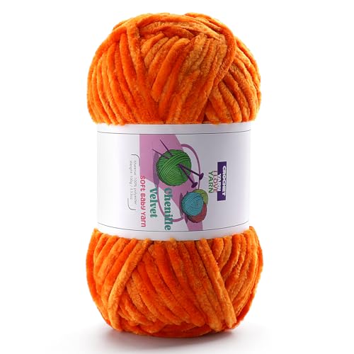 Plüsch-Chenille-Garn, samtiges flauschiges Garn zum Handstricken, Babygarn zum Häkeln, weiche Herstellung von Decken, Schals, Puppen (100 g, je 87 m) (Orange) von DAERBOF