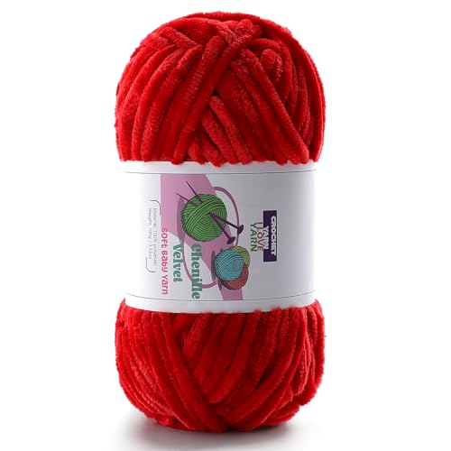 Plüsch-Chenille-Garn, samtiges flauschiges Garn zum Handstricken, Babygarn zum Häkeln, weiche Herstellung von Decken, Schals, Puppen (je 100 g, 87 m) (Big Red) von DAERBOF