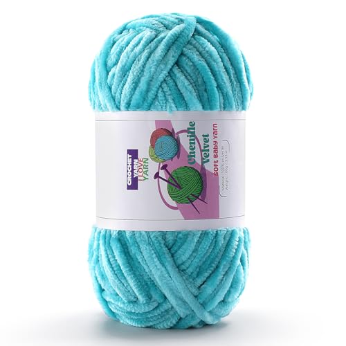 Plüsch-Chenille-Garn, samtiges flauschiges Garn zum Handstricken, Babygarn zum Häkeln, weiche Herstellung von Decken, Schals, Puppen (je 100 g, 87 m) (Seeblau) von DAERBOF