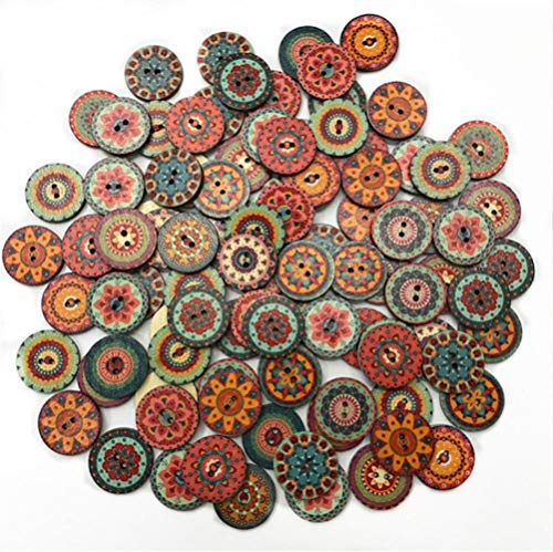 50PCS Retro Series 2 Löcher Holzknöpfe für Bekleidungshandwerk DIY Handarbeiten Scrapbooking Button Nähzubehör, Mix, 20MM von DAERG