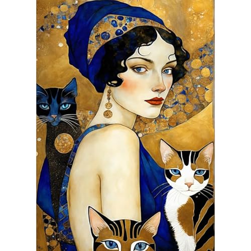 DAERLE 5D Diamant Painting Bilder Elegante Frau mit Katze, Diamond Painting Vintage Frauen, Diamond Painting Set für Erwachsene, Mosaikherstellung Diamant Malerei für Haus Dekoration 30x40 cm von DAERLE