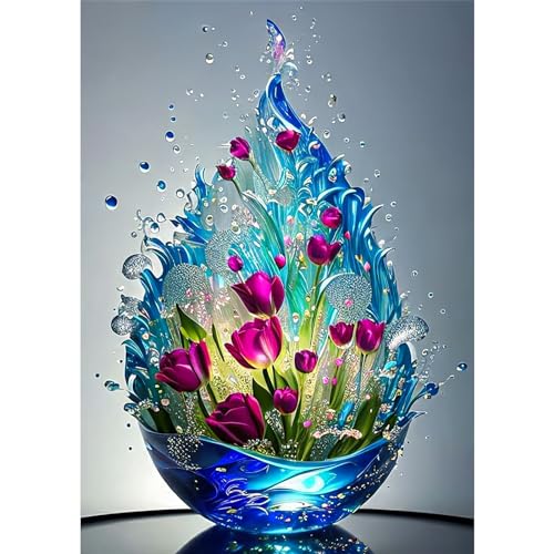 DAERLE 5D Diamant Painting Wunderschöne Blumen, Diamond Painting Glitzernde Flasche mit Blumen, Diamond Painting Set für Erwachsene Mosaikherstellung, Diamant Malerei für Haus Dekoration 30x40cm von DAERLE