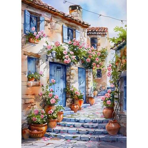 DAERLE 5D Diamond Painting Blumenhof, Diamant Painting Bilder Blumenstraße, Diamond Art Erwachsene Landschaft Full DIY Diamant Kunst Malerei Stickerei Set Kreuzstich für Home Wand Dekor 30x40cm von DAERLE