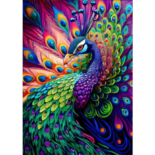 DAERLE 5D Diamond Painting Bunter Pfau, Diamant Painting Bilder Tier, Diamond Art Erwachsene Full DIY Diamant Kunst Malerei Stickerei Set Kreuzstich für Home Wand Dekor 30x40cm von DAERLE