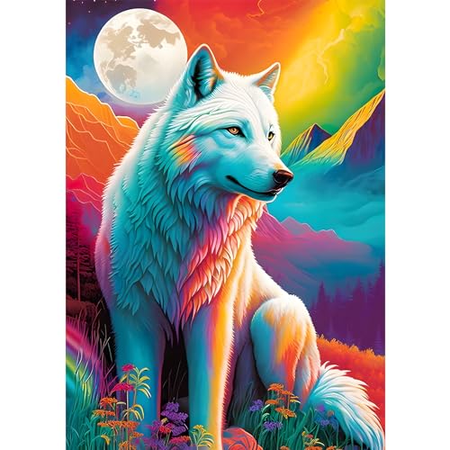 DAERLE 5D Diamond Painting Bunter Wolf, Diamant Painting Bilder Tier, Diamond Art Erwachsene Full DIY Diamant Kunst Malerei Stickerei Set Kreuzstich für Home Wand Dekor 30x40cm von DAERLE