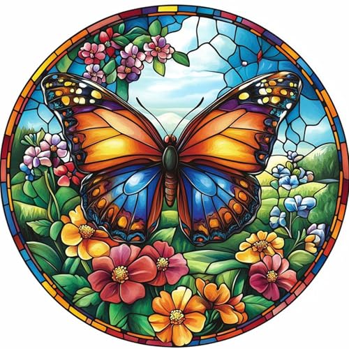 DAERLE 5D Diamond Painting Buntglas-Schmetterling, Diamant Painting Bilder Bunter Schmetterling, Diamond Art Erwachsene DIY Diamant Kunst Malerei Stickerei Set Kreuzstich für Home Wand Dekor 30x30cm von DAERLE