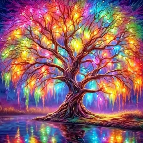 DAERLE 5D Diamond Painting Erwachsene Farbenfroher Baum des Lebens, 5D Diamant Painting Bilder Erwachsene, Diamond Painting Bilder Regenbogen Baum Diamant Painting Set Home Wand Décor 30x30cm von DAERLE