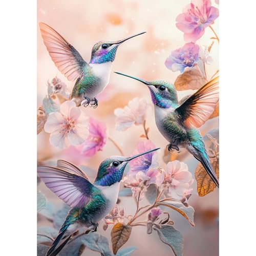 DAERLE 5D Diamond Painting Kolibris, Diamant Painting Bilder Vögel mit Blumen, Diamond Art Erwachsene DIY Diamant Kunst Malerei Stickerei Set Kreuzstich für Home Wand Dekor 30x40cm von DAERLE