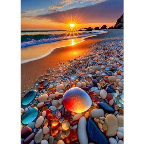 DAERLE 5D Diamond Painting Strand Szenerie, Diamant Painting Bilder Sonnenuntergang, Diamond Art Full DIY Diamant Meeresglas Kunst Malerei Stickerei Set Kreuzstich Bilder Home Wand Dekor 30x40cm von DAERLE