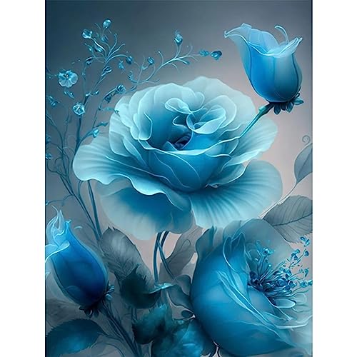 DAERLE Blumen Diamond Painting Erwachsene, 5D Diamant Painting Bilder Erwachsene Blaue Blumen, DIY Diamond Painting Bilder Diamant Malerei Set für Wanddekoration 30x40cm von DAERLE