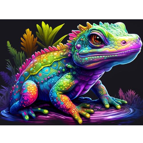 DAERLE DIY Diamond Painting Bunte Eidechse, 5D Diamant Painting Bilder Buntes Tier, Diamant Malerei Cross Stitch Stickerei Kunsthandwerk Set für Erwachsene, Wanddekorationen für Zuhause 40x30cm von DAERLE