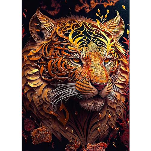 DAERLE DIY Diamond Painting Tiger, 5D Diamant Painting Bilder Tier, Diamant Malerei Cross Stitch Stickerei Kunsthandwerk Set für Erwachsene, Wanddekorationen für Zuhause 30x40cm von DAERLE