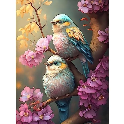 DAERLE DIY Spatz Diamant Painting Bilder für Erwachsene Kinder, 5D Vogel und Bunte Blumen Diamond Painting Set, DIY Strass Bilder Diamant Kunst Kits, Diamant Painting für Zuhause Dekor 30x40cm von DAERLE