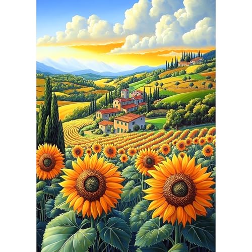 DAERLE Diamant Painting Bilder für Erwachsene Das Tal der Sonnenblumen, 5D Diamond Painting landschaft, DIY Strass Bilder Diamant Kunst Kits, Diamant Painting für Home Wand Décor 30x40 cm von DAERLE