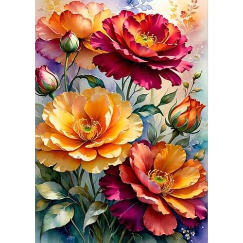 DAERLE Diamond Painting Bunte Blumen, Diamant Painting Bilder Pfingstrose, DIY Diamant Vollbild, Malen Nach Zahlen Erwachsene, 5D Diamant Painting für Wand Dekoration 30x40cm von DAERLE