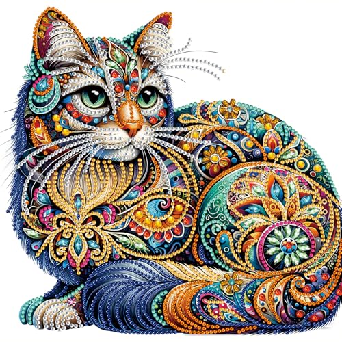 DAERLE Diamond Painting Bunte Katze, Diamond Painting Erwachsene, Diamant Painting Bilder Teilweise Speziell Geformtes, DIY 5D Diamond Painting Set für Wand Dekor 30x30cm von DAERLE