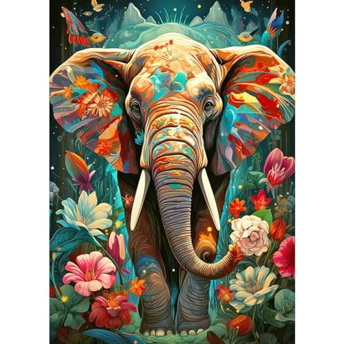 DAERLE Diamond Painting Bunter Elefant, 5D Diamond Painting Erwachsene, Diamond Painting Set Blümchen Elefant Full Drill Geschenk für Home Wall Décor 30x40cm von DAERLE