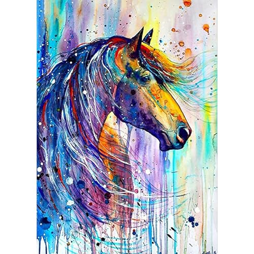 DAERLE Diamond Painting Buntes abstraktes Pferd, Diamond Painting Erwachsene, Diamant Painting Bilder Aquarell Pferd, DIY 5D Diamond Painting Set für Wand Dekor 30x40cm von DAERLE