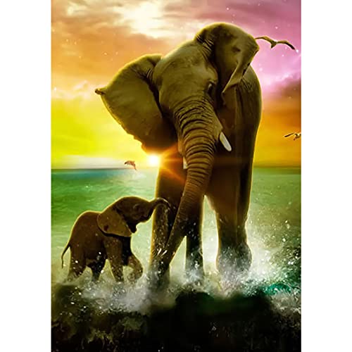 DAERLE Diamond Painting Elefant und Elefantenbaby Diamant Painting Bilder Diamond Painting Erwachsene Tier Full Diamant Bilder Kinder Bilder Malerei Stickerei Set Kreuzstich Bilder Wand Dekor 30x40cm von DAERLE