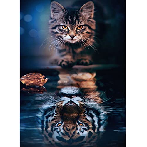 DAERLE Diamond Painting Katze, 5D Diamantmalerei, Diamond Painting, Diamant-Malset Katze, Katze und Tiger, Diamant-Stickerei, komplettes Set, Wanddekoration für den Innenbereich (30 x 40 cm) von DAERLE