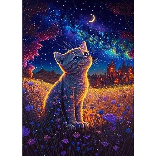 DAERLE Diamond Painting Katze, Diamant Painting Bilder Sternenhimmel, Blumen Diamond Painting Erwachsene DIY Diamant Vollbild, Malen Nach Zahlen 5D Diamant Painting für Wand Dekor 30x40cm von DAERLE