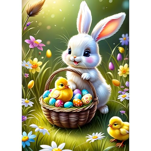 DAERLE Diamond Painting Kits für Erwachsene, Osterhase Kaninchen, 5D Niedliche Osterhasen Diamant Malerei Set, DIY Diamantmalerei Basteln Bilder Arts als Geschenk für Home Wand Décor 30x40cm von DAERLE