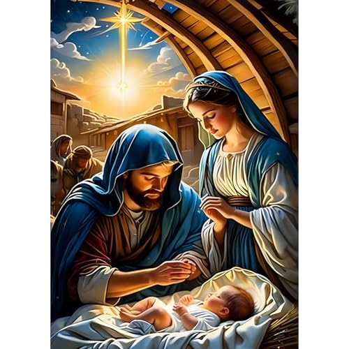 DAERLE Diamond Painting Kits für Erwachsene, Weihnachten Jesus, 5D Weihnachtskrippe Diamant Malerei Set, DIY Diamantmalerei Basteln Bilder Arts als Geschenk für Home Wand Décor 30x40cm von DAERLE