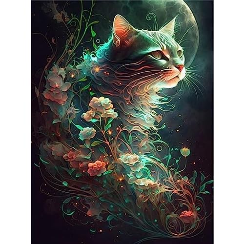 DAERLE Diamond Painting Kunst Katze, Diamant Painting Bilder Bunte Blumen, Diamond Painting Erwachsene Wohnzimmer Schlafzimmer Büro und Eingang Dekoration 30x40cm von DAERLE