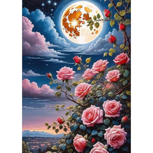 DAERLE Diamond Painting Mondlicht, Diamond Painting Erwachsene landschaft, Diamant Painting Bilder Blume, DIY 5D Diamond Painting Set für Wand Dekor 30x40cm von DAERLE