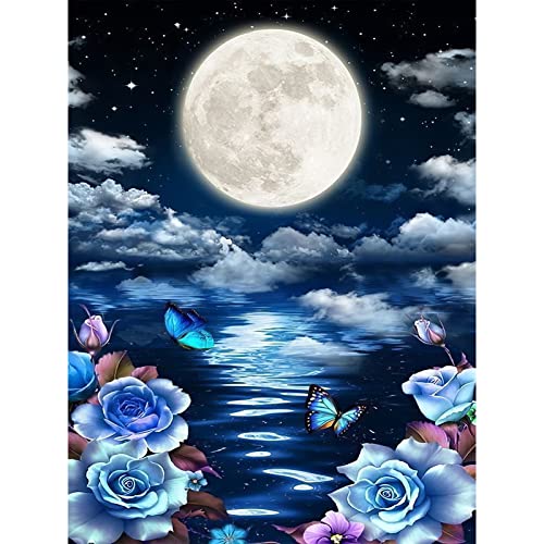 DAERLE Diamond Painting Mondlicht Blume Diamond Painting Kinder, Diamant Painting Bilder,Diamond Painting Erwachsene DIY Diamant Vollbild, Malen Nach Zahlen 5D Diamant Painting für Wand Dekor 30x40cm von DAERLE