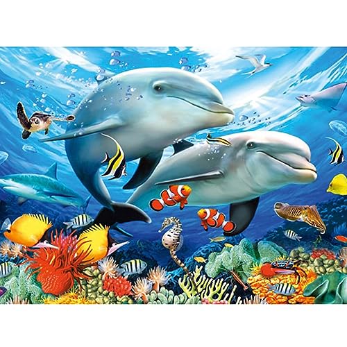 DAERLE Diamond Painting Ozeanwelt, Diamant Painting Bilder Verschiedene Fische, Hai Diamond Painting Erwachsene DIY Diamant Vollbild, Malen Nach Zahlen 5D Diamant Painting für Wand Dekor 40x30cm von DAERLE