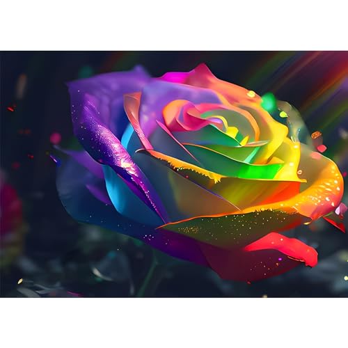 DAERLE Diamond Painting Regenbogen Rose, 5D Diamant Painting Bilder Schöne Blume Set Erwachsene, DIY Full Diamant Malen nach Zahlen für Wohnzimmer Schlafzimmer Büro Wand Dekoration 40x30cm von DAERLE