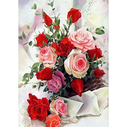 DAERLE Diamond Painting Rote und rosa Rosen, Diamond Painting Erwachsene, Diamant Painting Bilder Blume, DIY 5D Diamond Painting Set für Wand Dekor 30x40cm von DAERLE