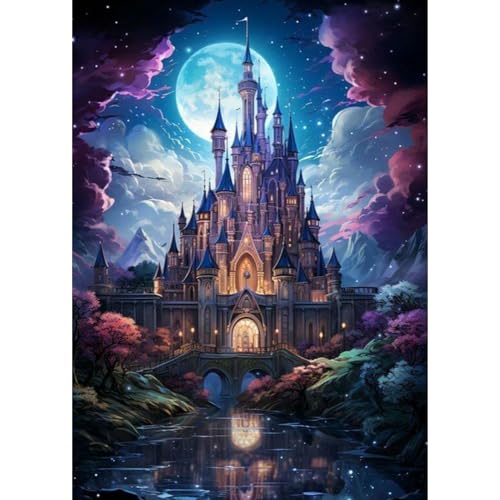 DAERLE Diamond Painting Schloss im Mondlicht, Diamond Painting Erwachsene, Diamant Painting Bilder Fantasievolles Schloss, DIY 5D Diamond Painting Set für Wand Dekor 30x40cm von DAERLE