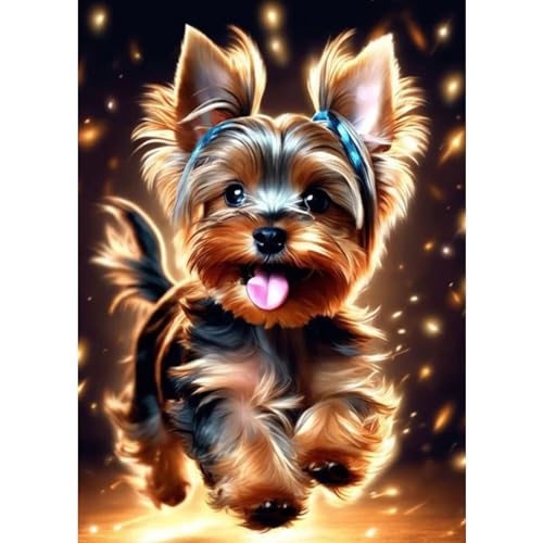 DAERLE Diamond Painting Schöner Hund, Diamant Painting Bilder Glücklicher Hund, DIY Diamant Vollbild, Malen Nach Zahlen Erwachsene, Kinder, 5D Diamant Painting für Wand Dekoration 30x40cm von DAERLE