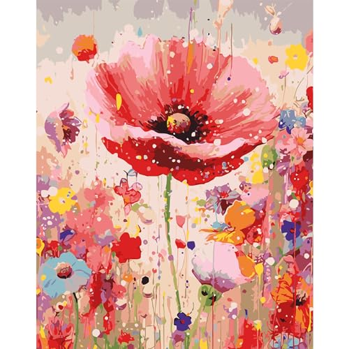 DAERLE Fantasie Blume Malen nach Zahlen Erwachsene, Aquarell Blume Ölgemälde DIY Handgemalt Ölgemälde Kits mit Pinseln für Wandkunst Dekoration Home Haus Deko 40x50cm Ohne Rahmen von DAERLE